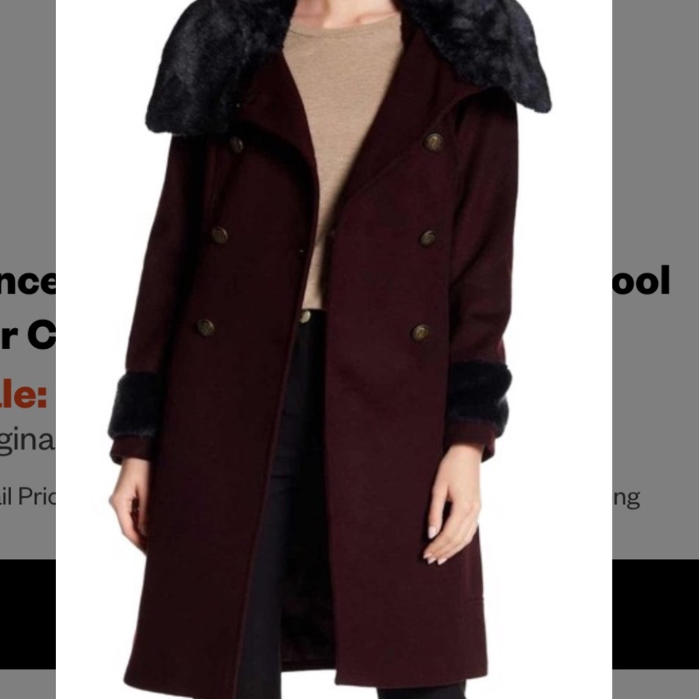 Vince Camuto Wine Deep Plum Wool Fur Coat
